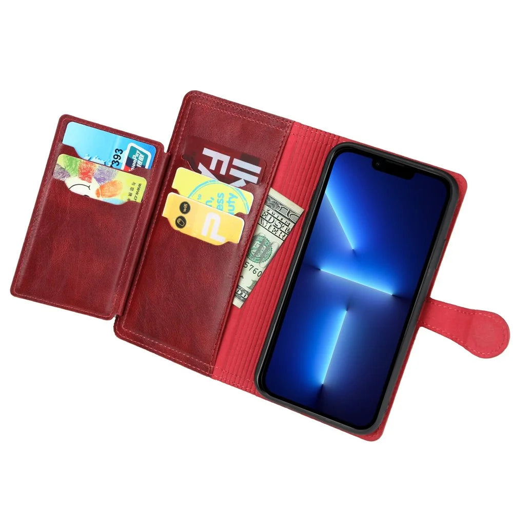 Shockproof Phone Cover For iPhone 13 Pro Max 6.7 inch, PU Leather Zipper Pocket Phone Wallet Case Stand - Red - 2