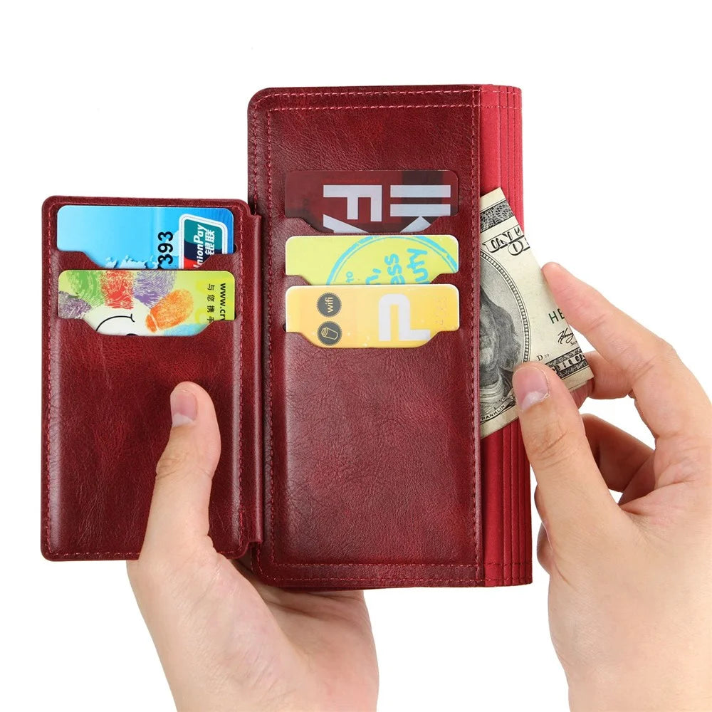 Shockproof Phone Cover For iPhone 13 Pro Max 6.7 inch, PU Leather Zipper Pocket Phone Wallet Case Stand - Red - 5