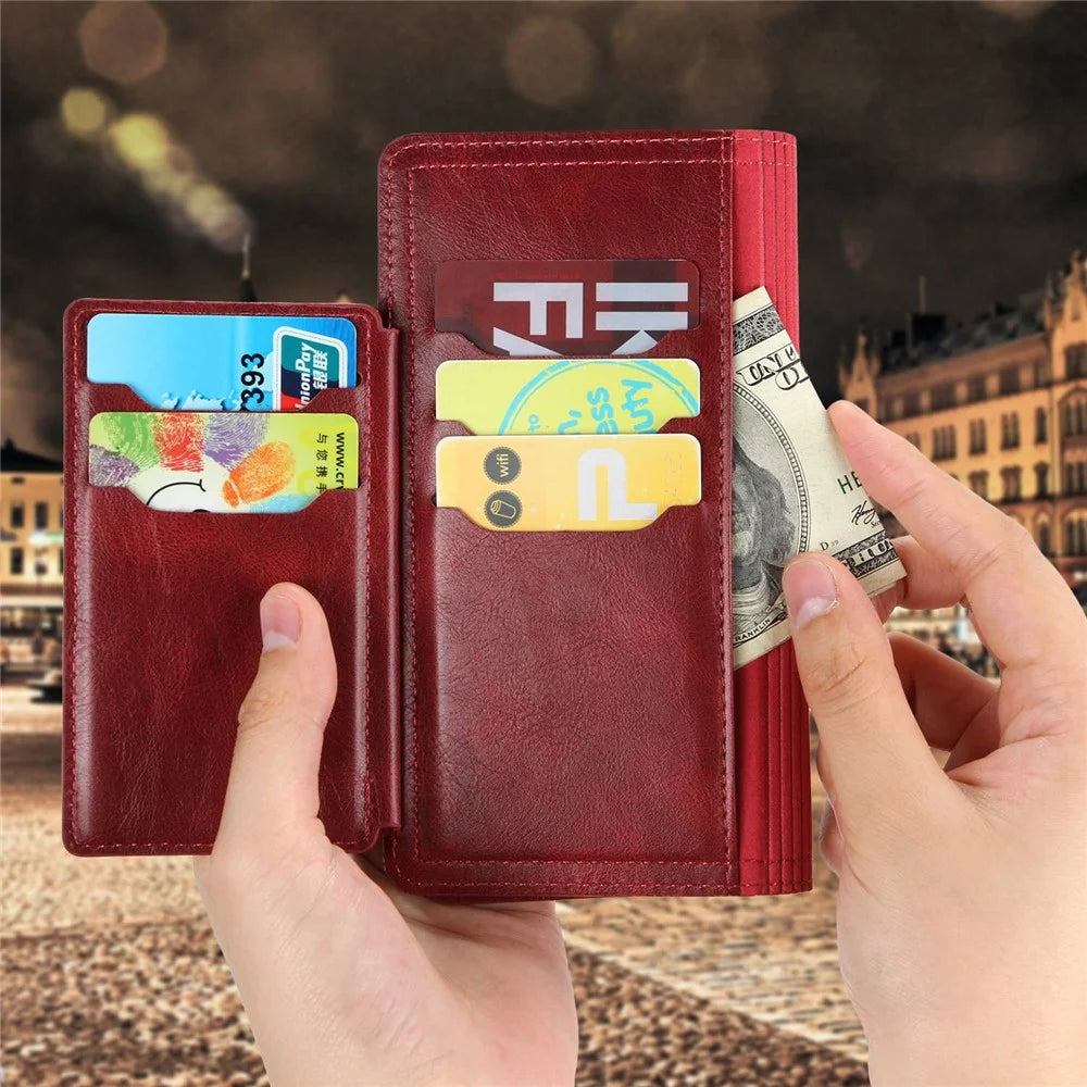 Shockproof Phone Cover For iPhone 13 Pro Max 6.7 inch, PU Leather Zipper Pocket Phone Wallet Case Stand - Red - 6