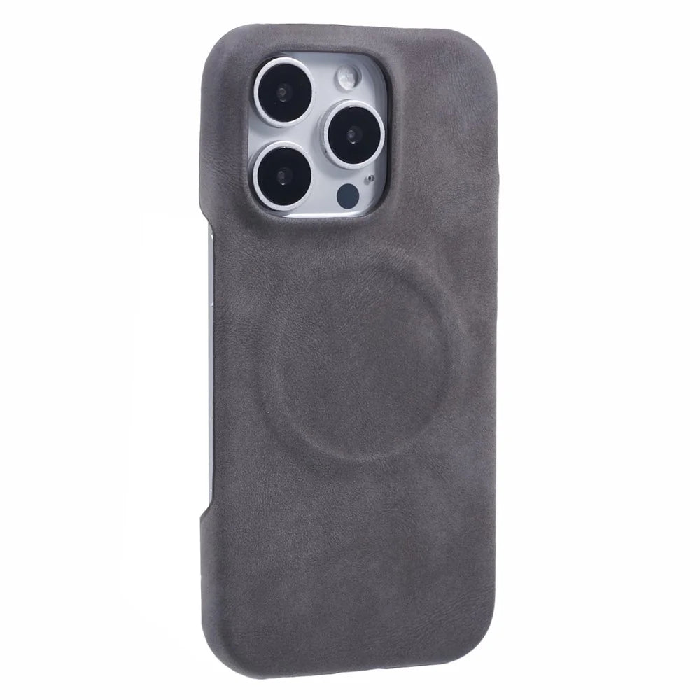 For iPhone 16 Pro Case Compatible with MagSafe Skin-Touch Leather+PC Back Cover - Grey - 1
