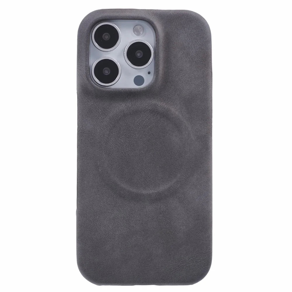 For iPhone 16 Pro Case Compatible with MagSafe Skin-Touch Leather+PC Back Cover - Grey - 3