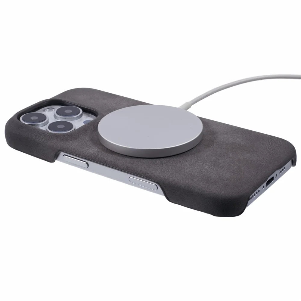 For iPhone 16 Pro Case Compatible with MagSafe Skin-Touch Leather+PC Back Cover - Grey - 4