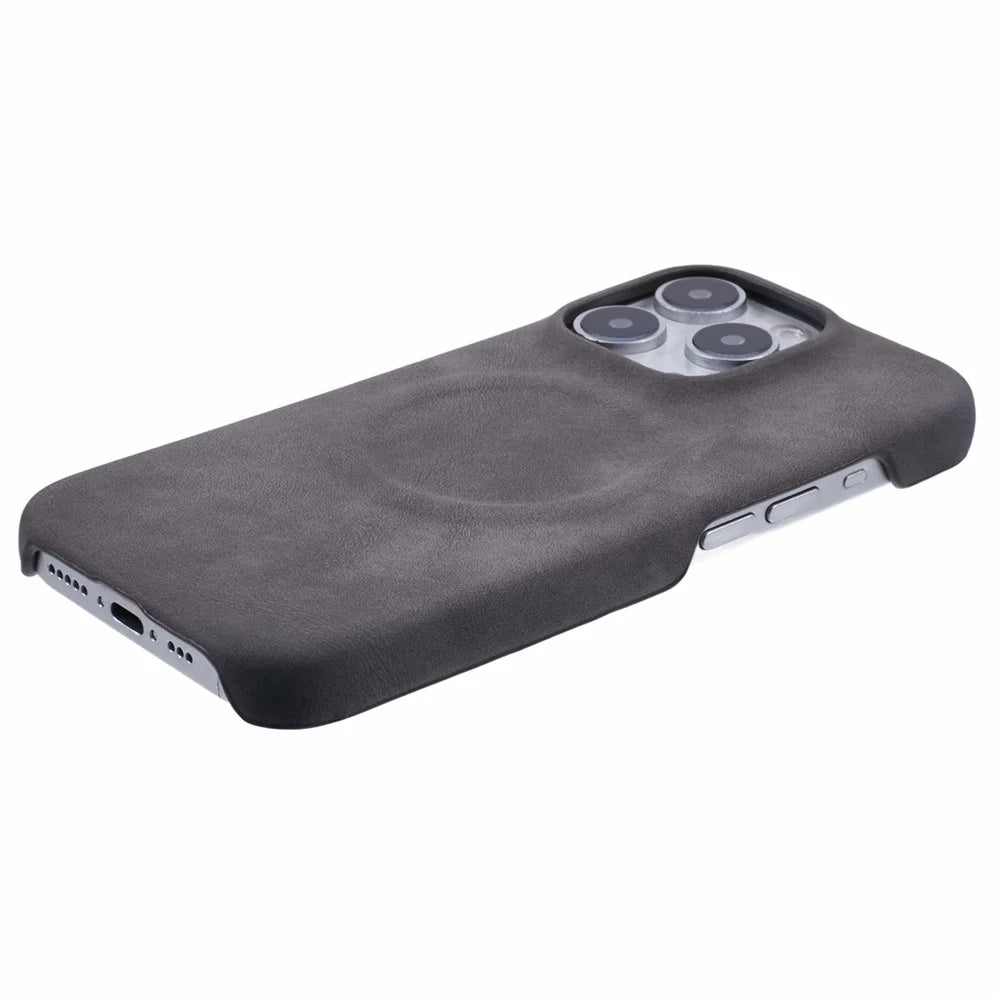 For iPhone 16 Pro Case Compatible with MagSafe Skin-Touch Leather+PC Back Cover - Grey - 6