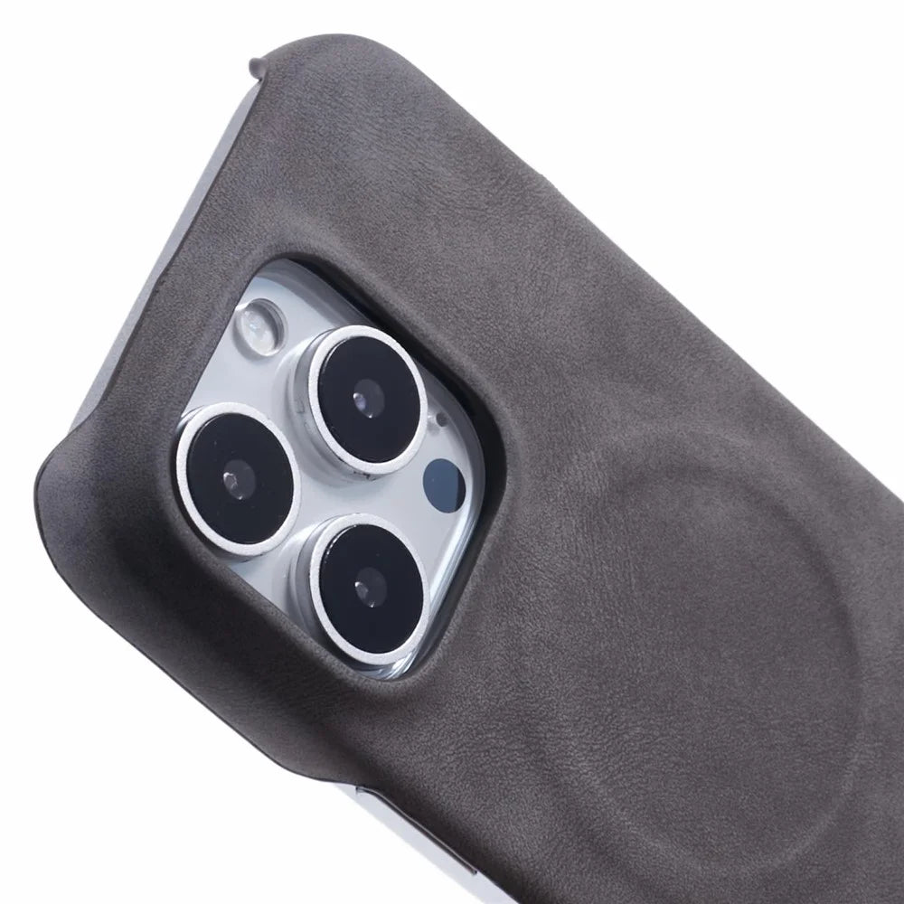 For iPhone 16 Pro Case Compatible with MagSafe Skin-Touch Leather+PC Back Cover - Grey - 7