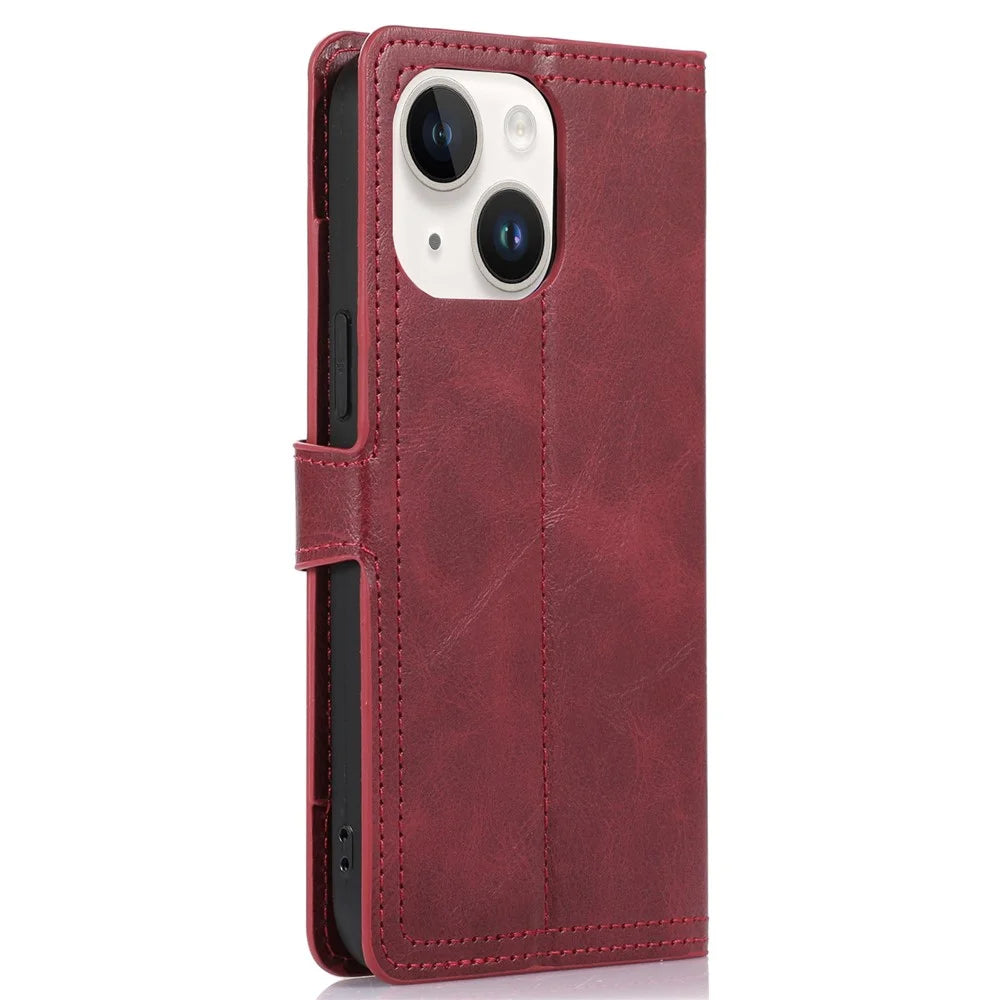 Anti-scratch Phone Case For iPhone 14, Zipper Pocket Wallet Full Protection PU Leather Phone Flip Cover Card Holder with Magnetic Buckle - Red - 7