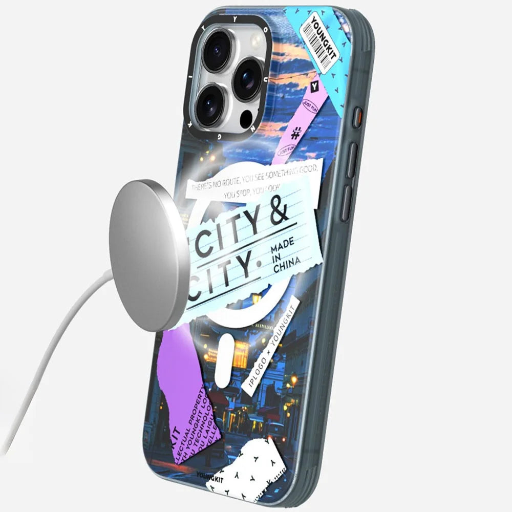 YOUNGKIT City Series for iPhone 16 Pro Max Magnetic Case Shockproof IMD TPU Phone Cover - Cityscape - 5