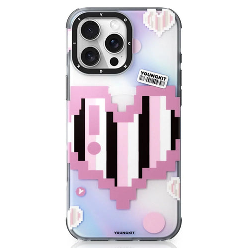 YOUNGKIT Pixel Heart Series for iPhone 16 Pro Max Magnetic Case IMD TPU Mobile Back Cover Design - Pink - 1