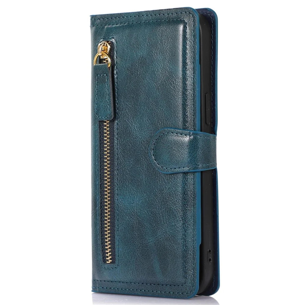 Anti-fall Phone Case For iPhone 14 Plus Zipper Pocket Wallet Stand Scratch-resistant PU Leather Phone Flip Cover with Magnetic Buckle - Blue - 6