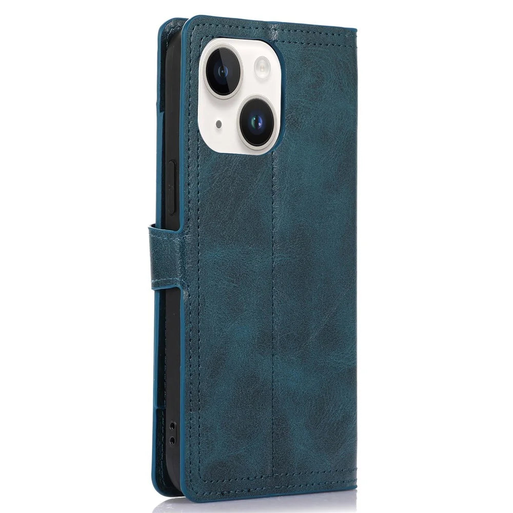 Anti-fall Phone Case For iPhone 14 Plus Zipper Pocket Wallet Stand Scratch-resistant PU Leather Phone Flip Cover with Magnetic Buckle - Blue - 7