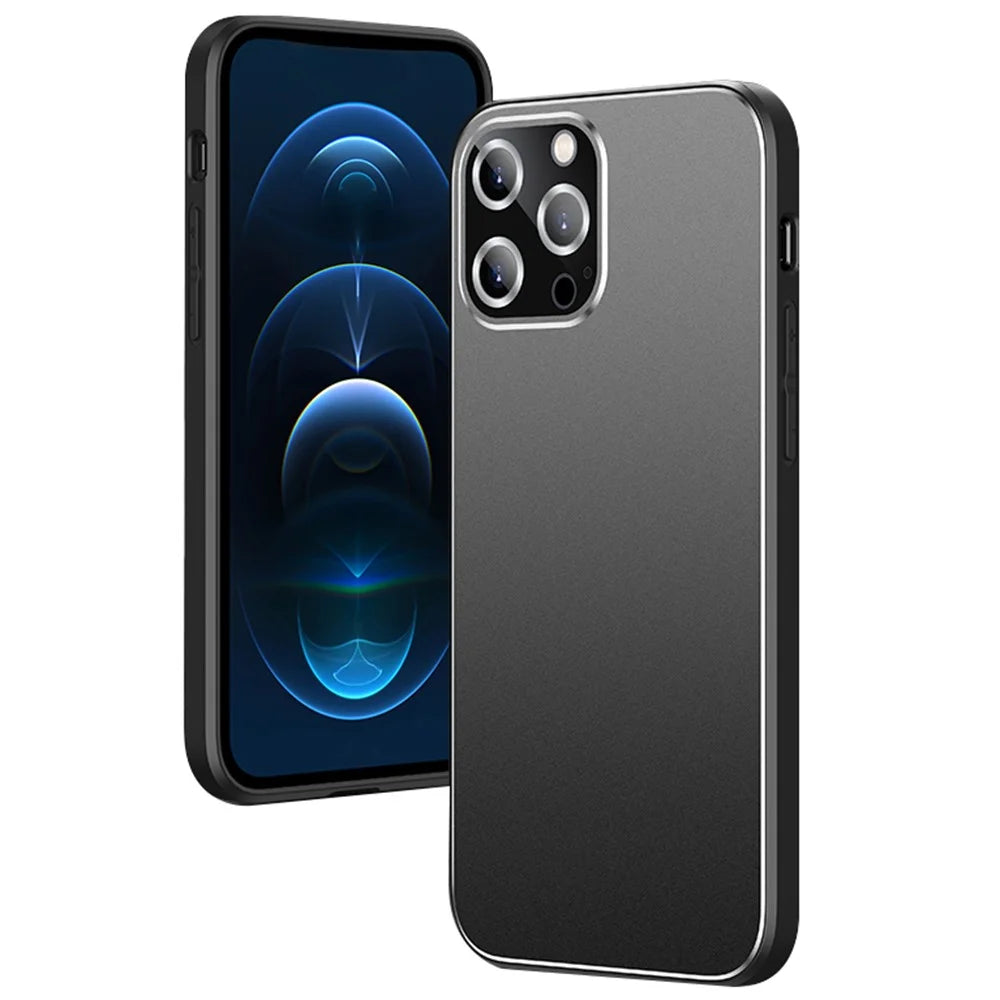 For iPhone 15 Pro Max Case PC+TPU Matte Back Phone Cover with Lens Film - Black - 1