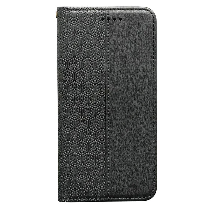 For Samsung Galaxy A55 5G Wallet Phone Case Checkered Pattern Imprint Leather Flip Cover with Wrist Strap - Black - 5