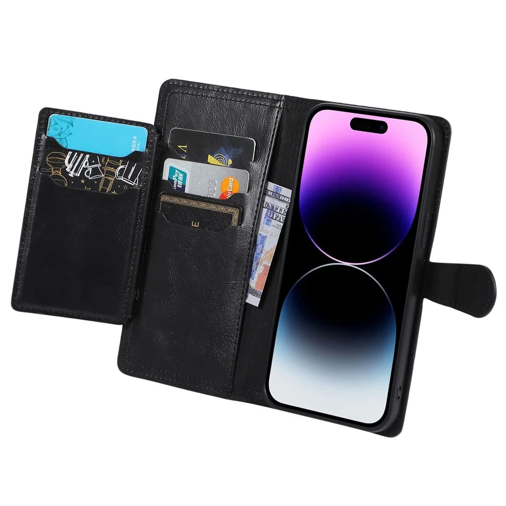 For iPhone 14 Pro Max Drop-proof Zipper Pocket Phone Flip Wallet Case with Magnetic Buckle Protective PU Leather Phone Cover Stand - Black - 2