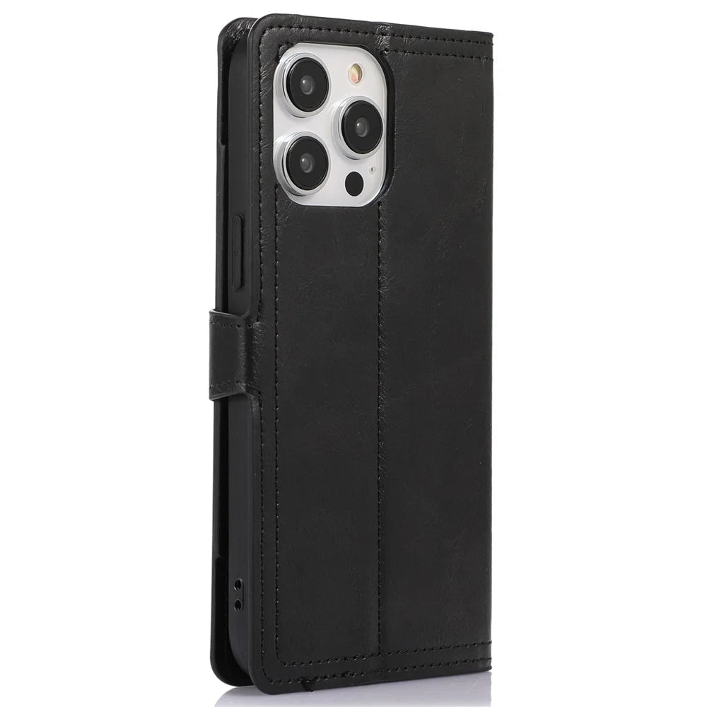 For iPhone 14 Pro Max Drop-proof Zipper Pocket Phone Flip Wallet Case with Magnetic Buckle Protective PU Leather Phone Cover Stand - Black - 7