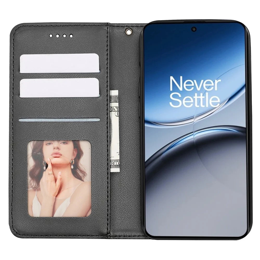 For OnePlus Nord 4 Wallet Phone Case Checkered Pattern Imprint Leather Flip Cover with Wrist Strap - Black - 2