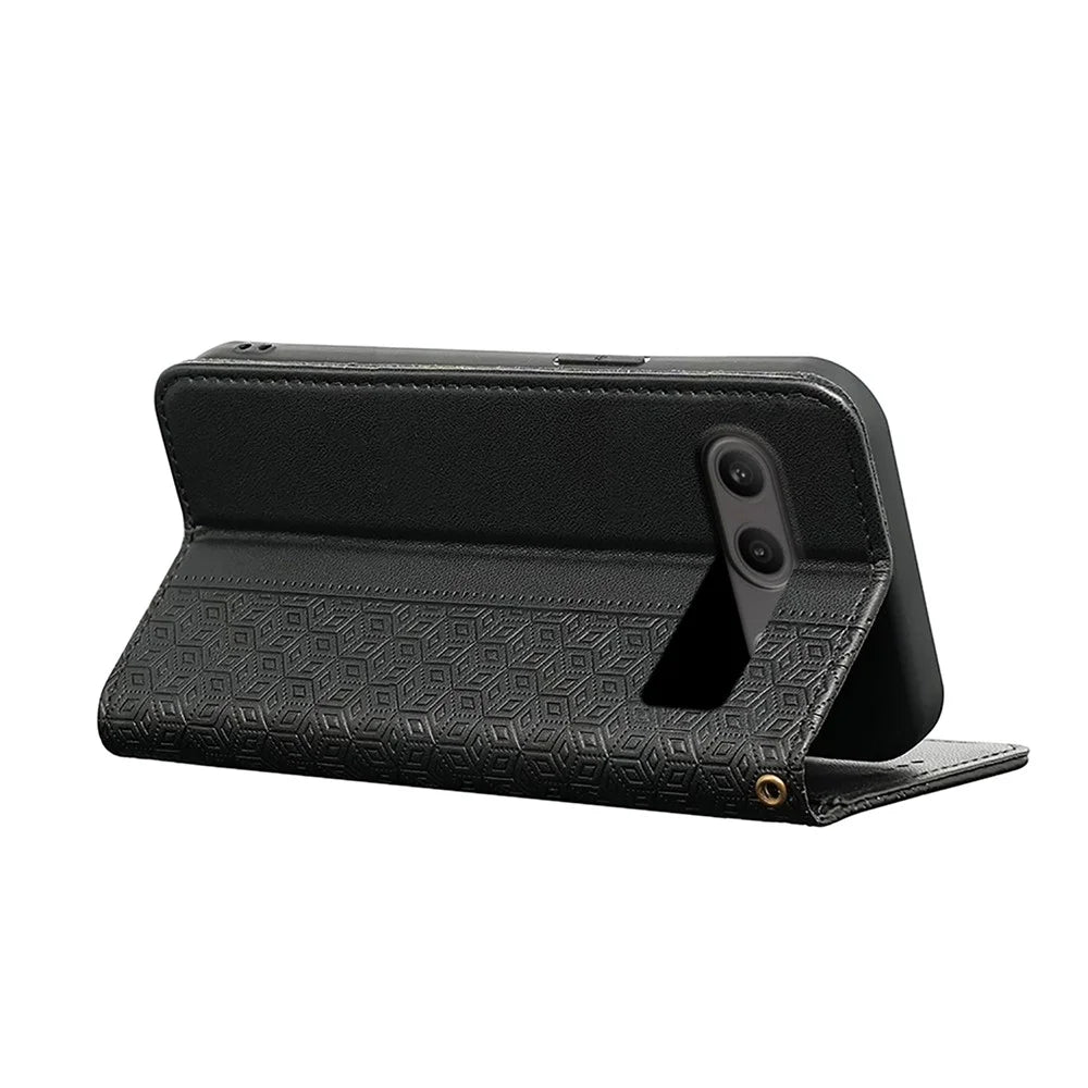 For OnePlus Nord 4 Wallet Phone Case Checkered Pattern Imprint Leather Flip Cover with Wrist Strap - Black - 4