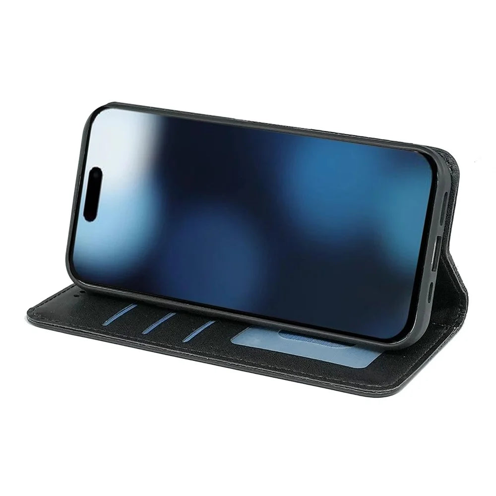 For iPhone 16 Pro Wallet Phone Case Checkered Pattern Imprint Leather Flip Cover with Wrist Strap - Black - 3