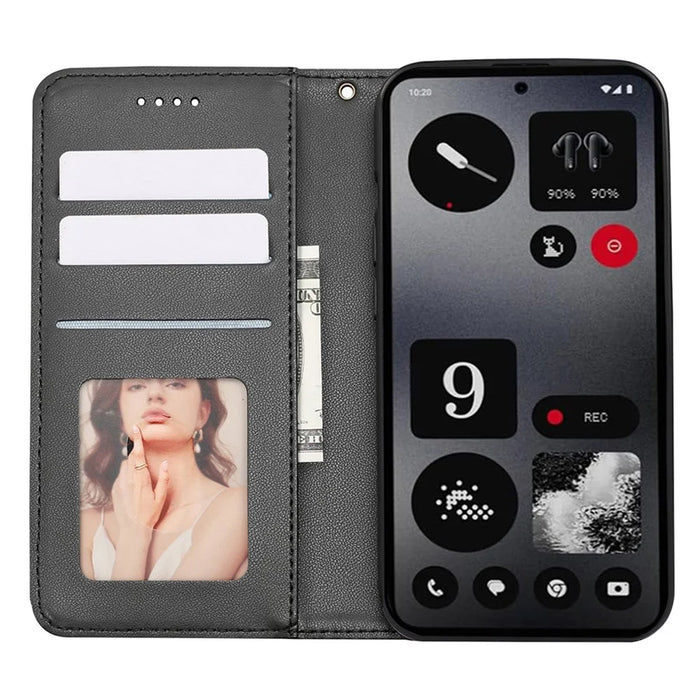 For Nothing CMF Phone 1 Wallet Phone Case Checkered Pattern Imprint Leather Flip Cover with Wrist Strap - Black - 2