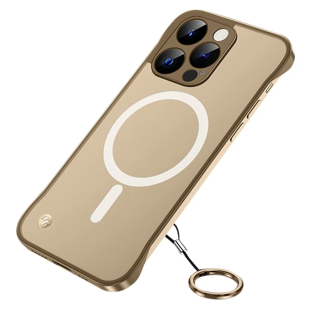 For iPhone 16 Pro Case Compatible with MagSafe Matte PC Frameless Mobile Cover - Gold - 1