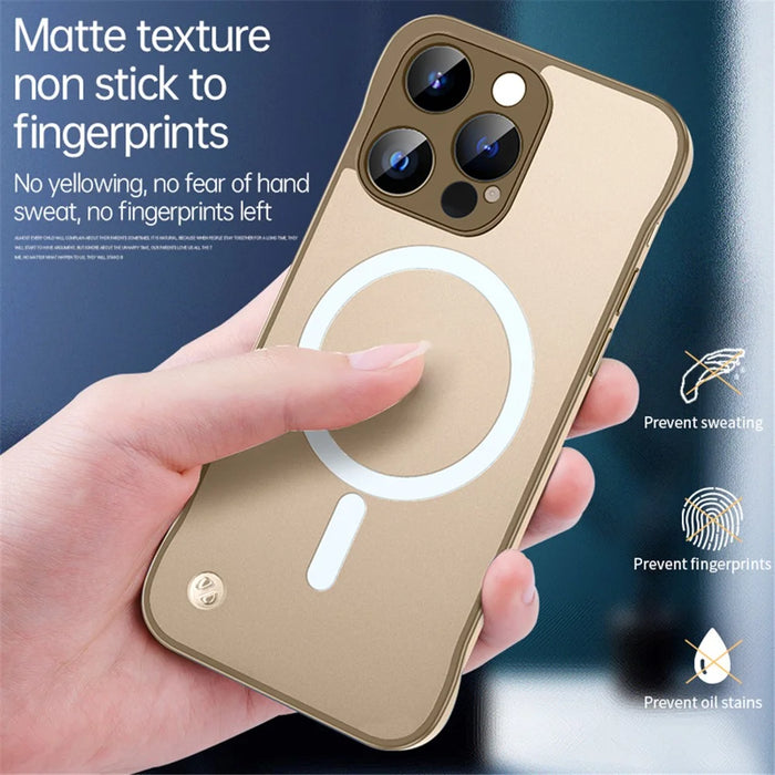 For iPhone 16 Pro Case Compatible with MagSafe Matte PC Frameless Mobile Cover - Gold - 4