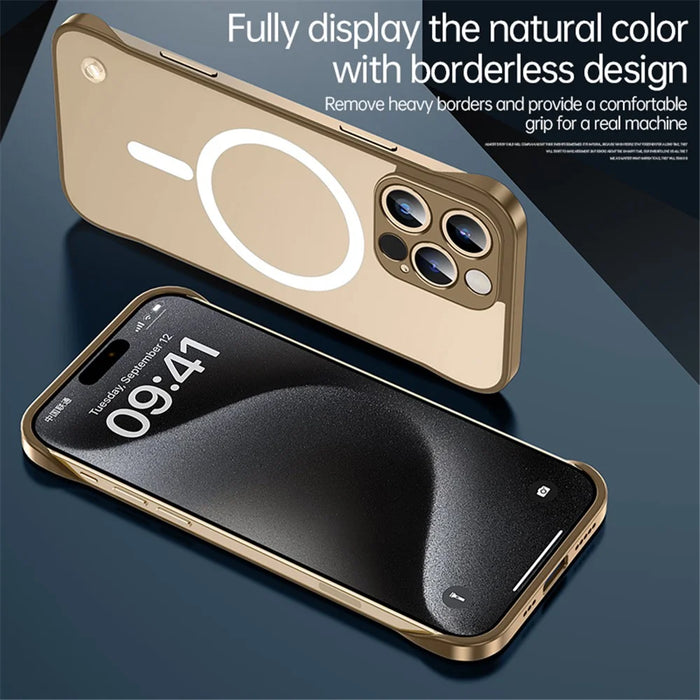 For iPhone 16 Pro Max Case Compatible with MagSafe Matte PC Frameless Mobile Cover - Gold - 3