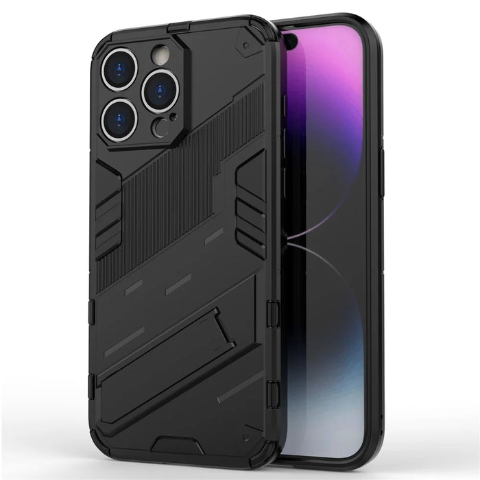 For iPhone 16 Pro Max Case PC+TPU Shockproof Phone Cover with Kickstand - Black - 1