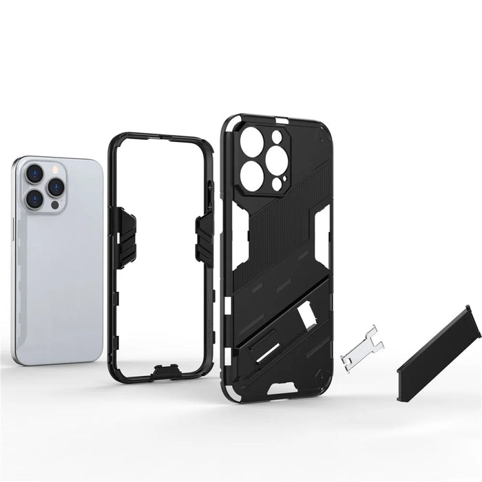 For iPhone 16 Pro Max Case PC+TPU Shockproof Phone Cover with Kickstand - Black - 2