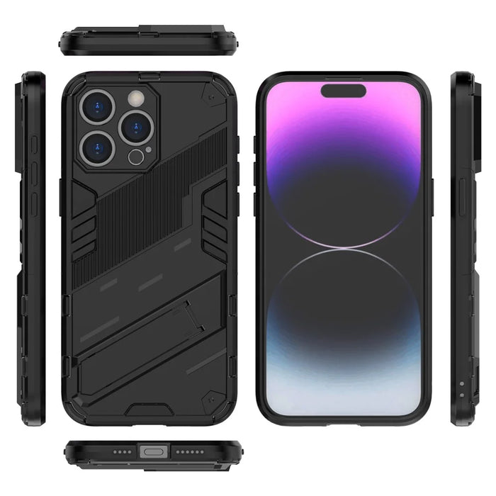 For iPhone 16 Pro Max Case PC+TPU Shockproof Phone Cover with Kickstand - Black - 4