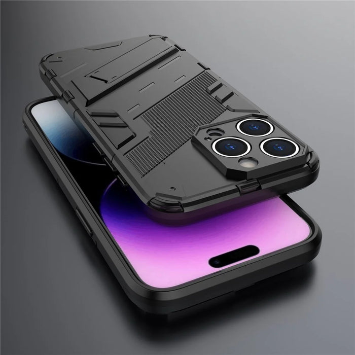 For iPhone 16 Pro Max Case PC+TPU Shockproof Phone Cover with Kickstand - Black - 5