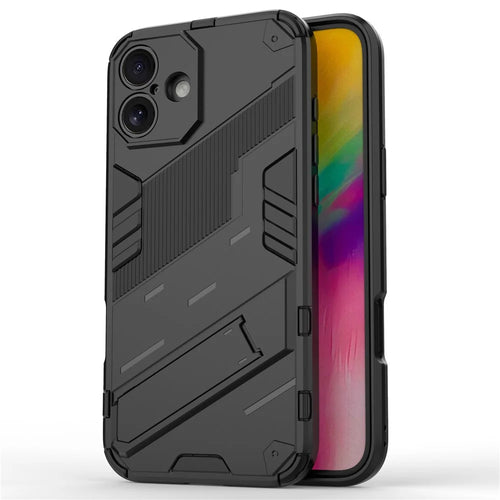 For iPhone 16 Plus Case PC+TPU Shockproof Phone Cover with Kickstand - Black - 1