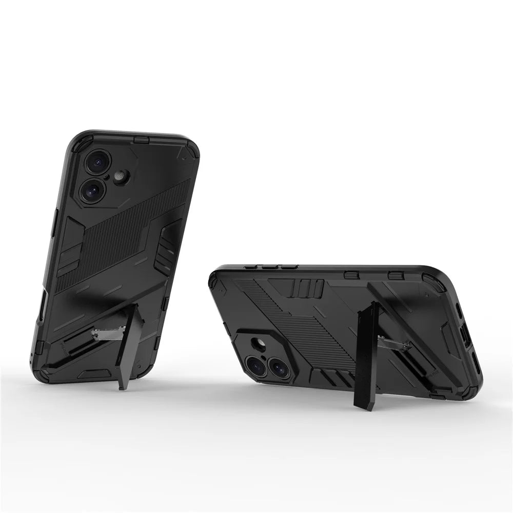 For iPhone 16 Plus Case PC+TPU Shockproof Phone Cover with Kickstand - Black - 3
