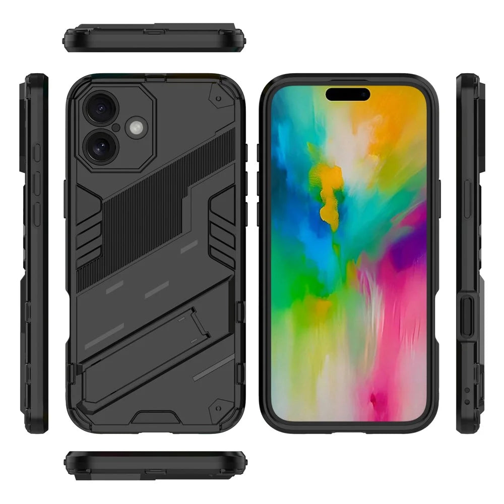 For iPhone 16 Plus Case PC+TPU Shockproof Phone Cover with Kickstand - Black - 4