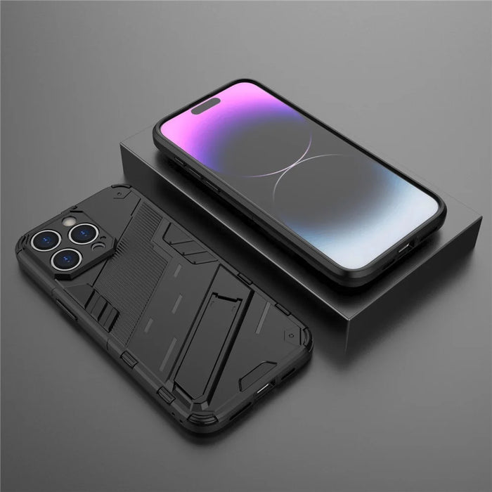 For iPhone 16 Pro Case PC+TPU Shockproof Phone Cover with Kickstand - Black - 6