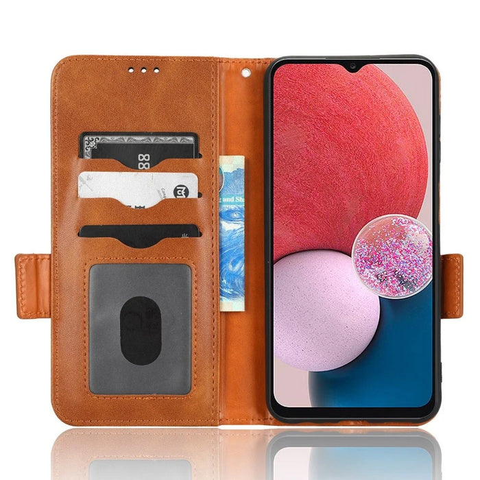 For Samsung Galaxy A13 4G Imprinted Triangle Pattern Anti-scratch PU Leather Case Wallet Foldable Stand Phone Cover - Brown - 2