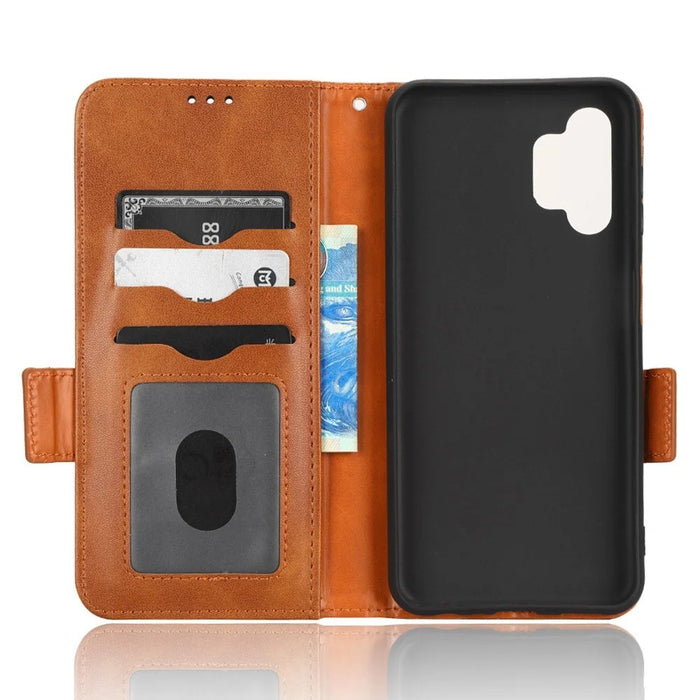 For Samsung Galaxy A13 4G Imprinted Triangle Pattern Anti-scratch PU Leather Case Wallet Foldable Stand Phone Cover - Brown - 4