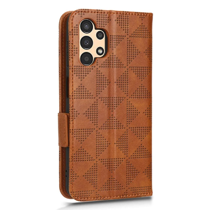For Samsung Galaxy A13 4G Imprinted Triangle Pattern Anti-scratch PU Leather Case Wallet Foldable Stand Phone Cover - Brown - 5