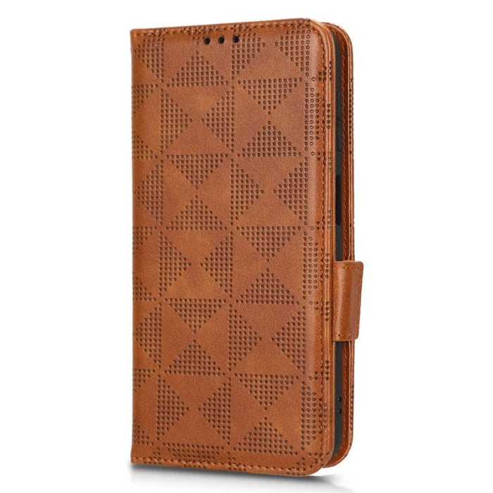 For Samsung Galaxy A13 4G Imprinted Triangle Pattern Anti-scratch PU Leather Case Wallet Foldable Stand Phone Cover - Brown - 6