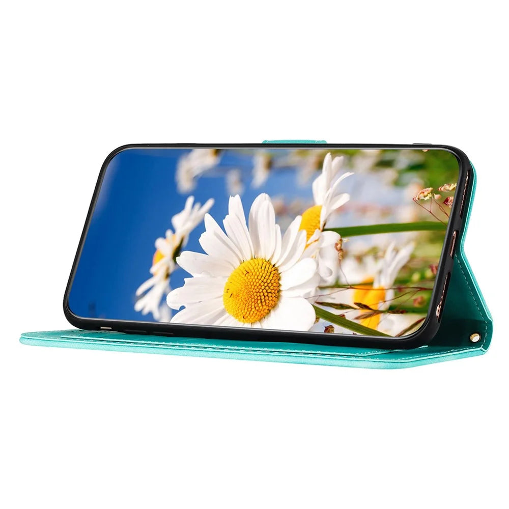 For Samsung Galaxy A16 5G / A16 4G Case PU Leather Floral Phone Cover with Card Slots - Green - 2