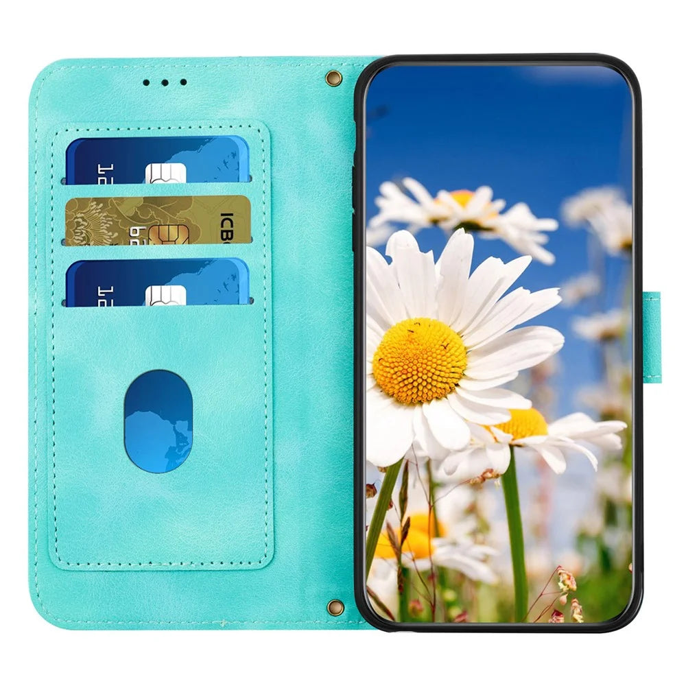 For Samsung Galaxy A16 5G / A16 4G Case PU Leather Floral Phone Cover with Card Slots - Green - 3