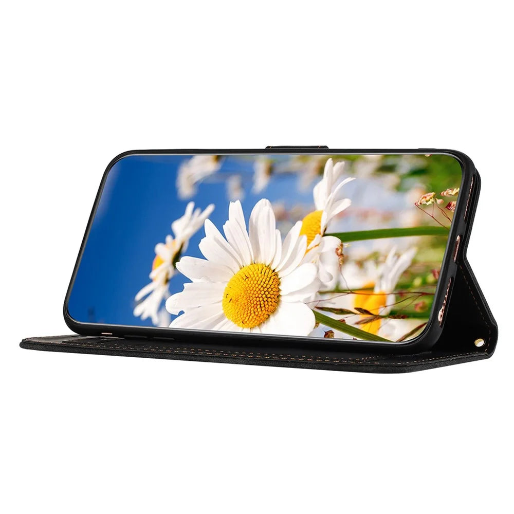 For Samsung Galaxy A06 4G Case PU Leather Floral Phone Cover with Card Slots - Black - 2