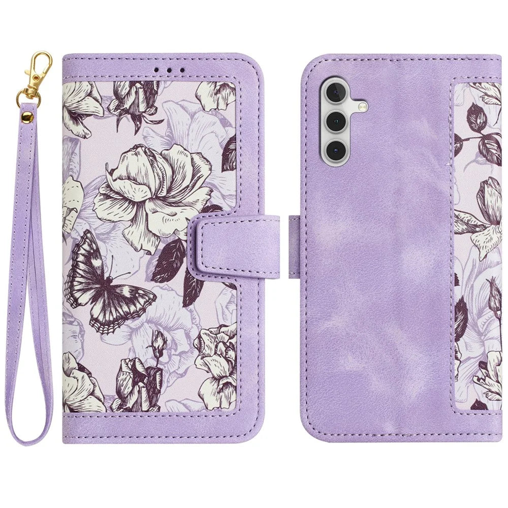 For Samsung Galaxy S24 FE Case PU Leather Floral Phone Cover with Card Slots - Light Purple - 1