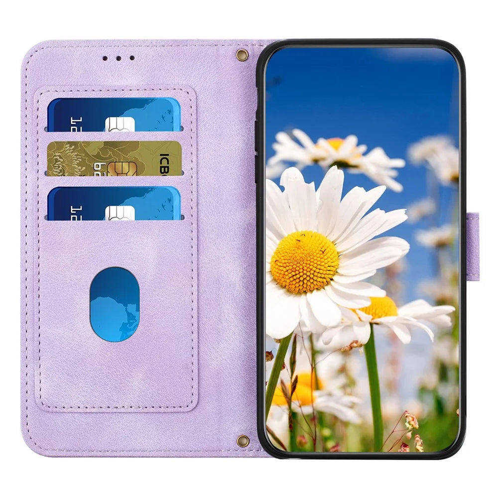 For Samsung Galaxy S24 FE Case PU Leather Floral Phone Cover with Card Slots - Light Purple - 3