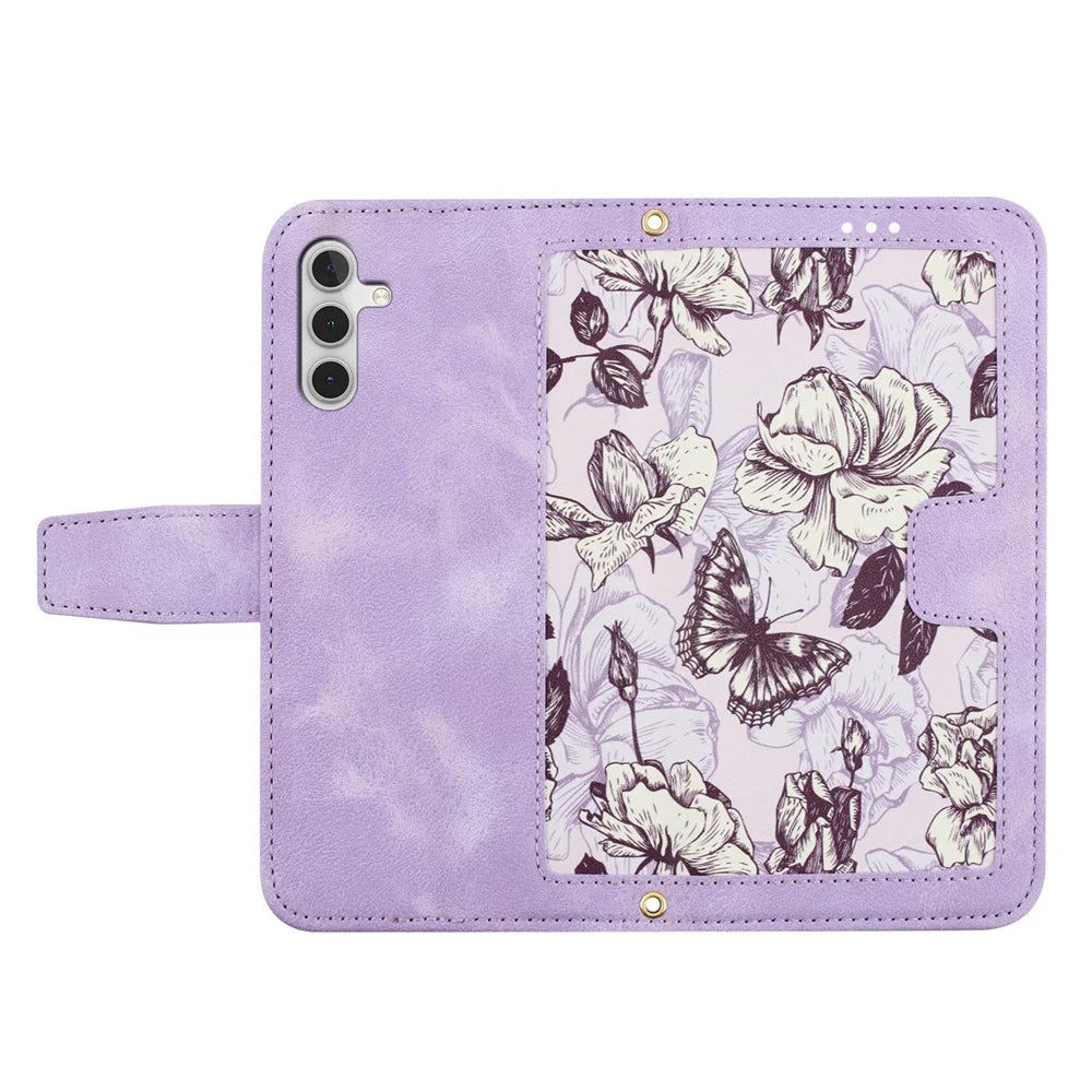 For Samsung Galaxy S24 FE Case PU Leather Floral Phone Cover with Card Slots - Light Purple - 5