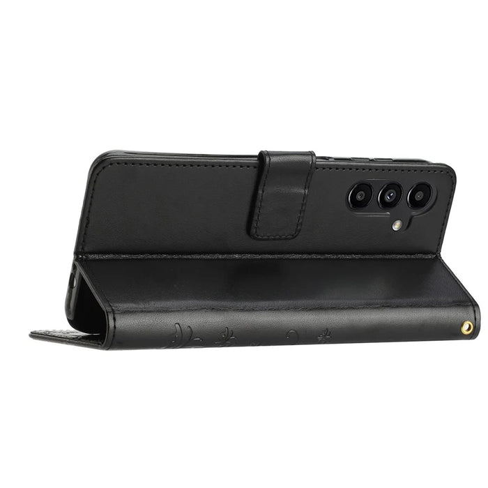 For Samsung Galaxy S24 FE Leather Wallet Case Butterfly Flower Imprinted Phone Cover with Strap - Black - 4