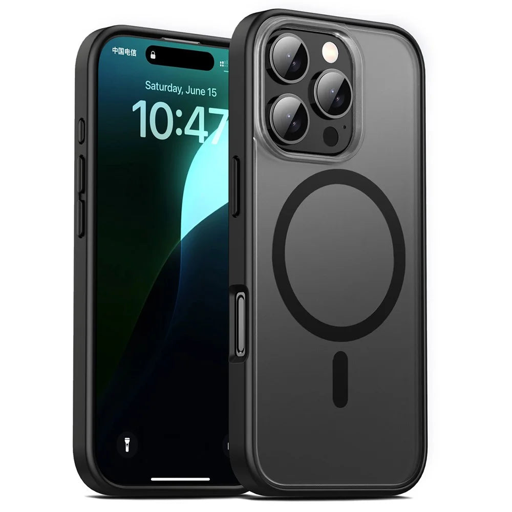 For iPhone 16 Pro Max Case Matte PC+TPU Phone Cover Compatible with MagSafe - Black - 1