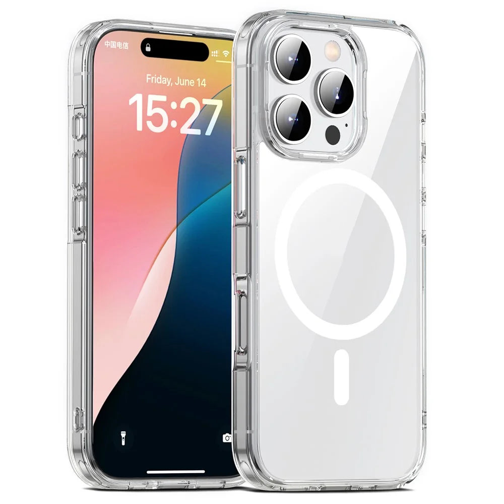 Aurora Series For iPhone 16 Pro Max Case Compatible with MagSafe TPU+PC Crystal Clear Back Cover - Transparent - 1