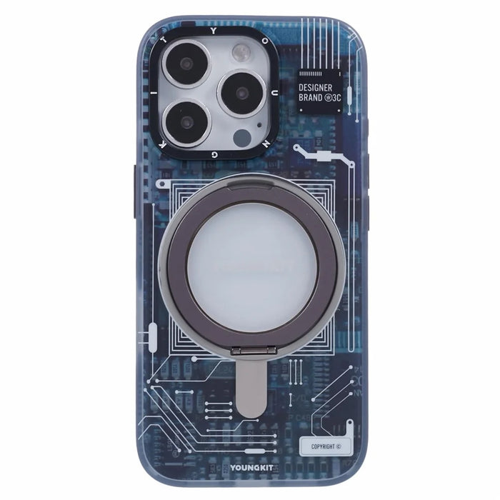 YOUNGKIT Technology Series for iPhone 16 Pro Case Compatible with MagSafe Kickstand IMD PC+TPU Phone Cover - Grey - 3