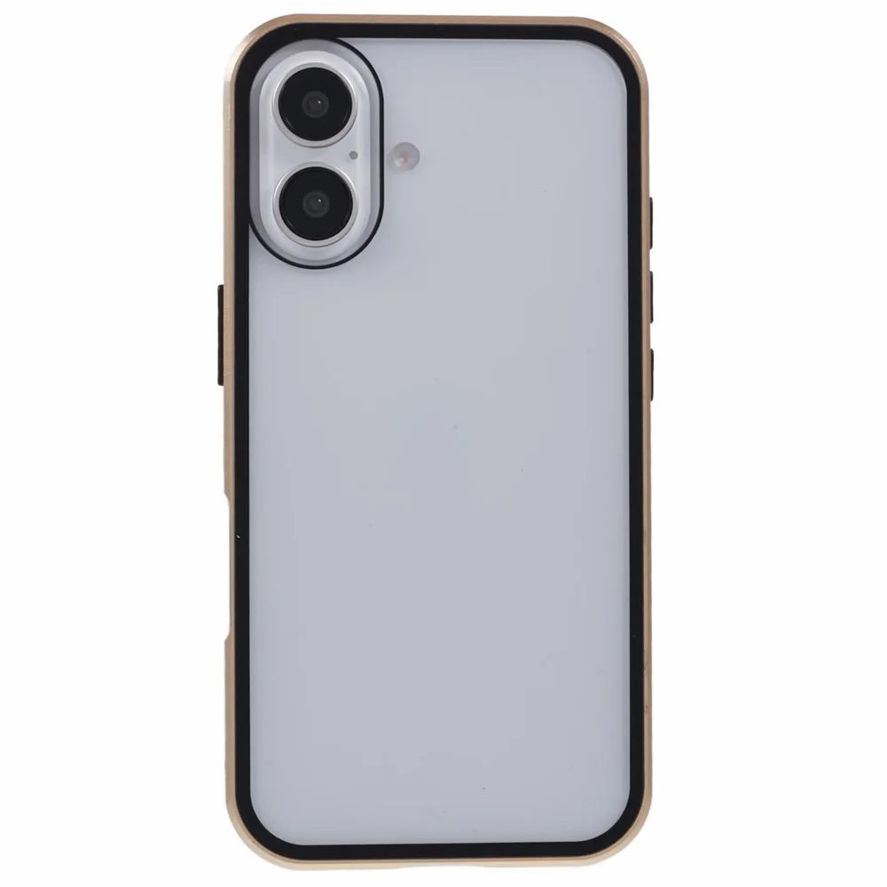 For iPhone 16 Plus Anti-Spy Case Magnetic Metal Frame + Double-Sided Tempered Glass Phone Cover - Gold - 2
