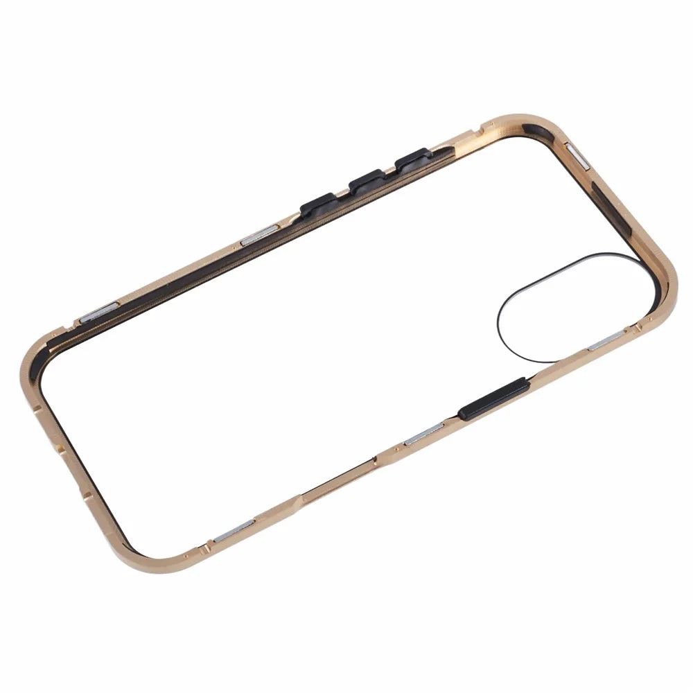 For iPhone 16 Plus Anti-Spy Case Magnetic Metal Frame + Double-Sided Tempered Glass Phone Cover - Gold - 7