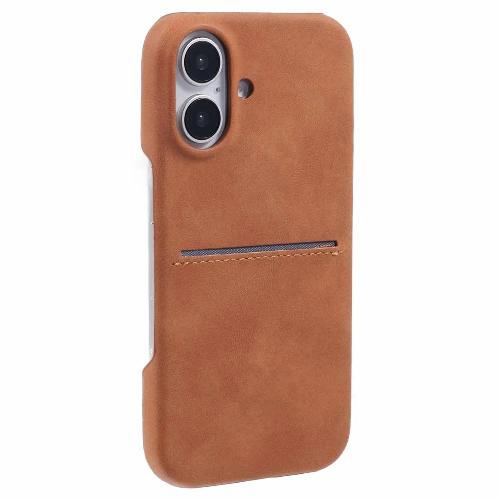 For iPhone 16 Plus Case Skin-touch Leather+PC Phone Cover with Card Slot - Yellow - 1
