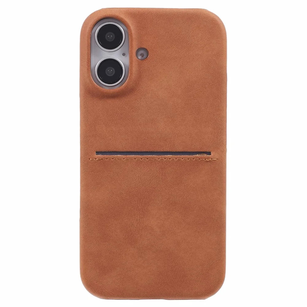 For iPhone 16 Plus Case Skin-touch Leather+PC Phone Cover with Card Slot - Yellow - 3